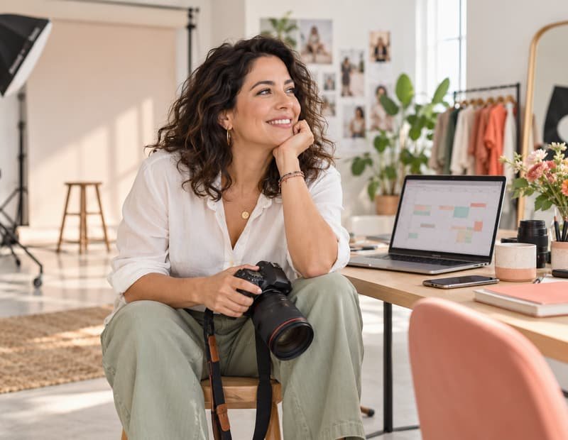 Una fotógrafa organiza sus sesiones en el estudio