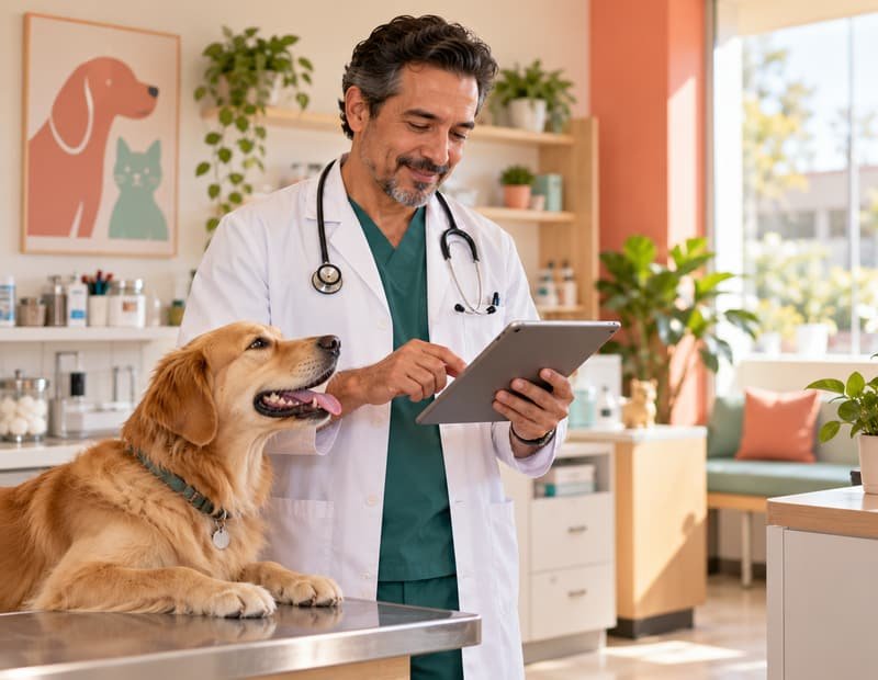 Un veterinario revisa sus citas en la clínica